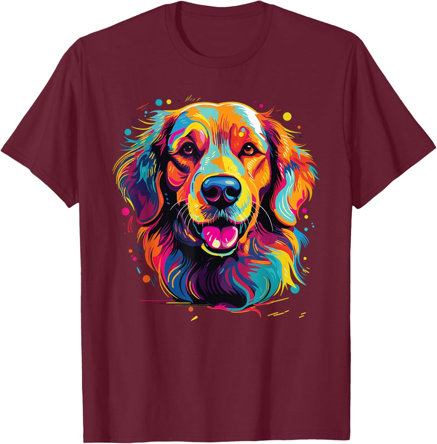 Watercolor Colorful Golden Retriever Dog T-Shirt - T-Shirt | Maroon