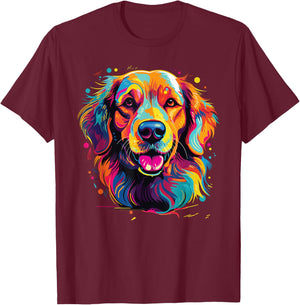 Watercolor Colorful Golden Retriever Dog T-Shirt - T-Shirt | Maroon