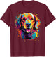 Watercolor Colorful Golden Retriever Dog T-Shirt - T-Shirt | Maroon