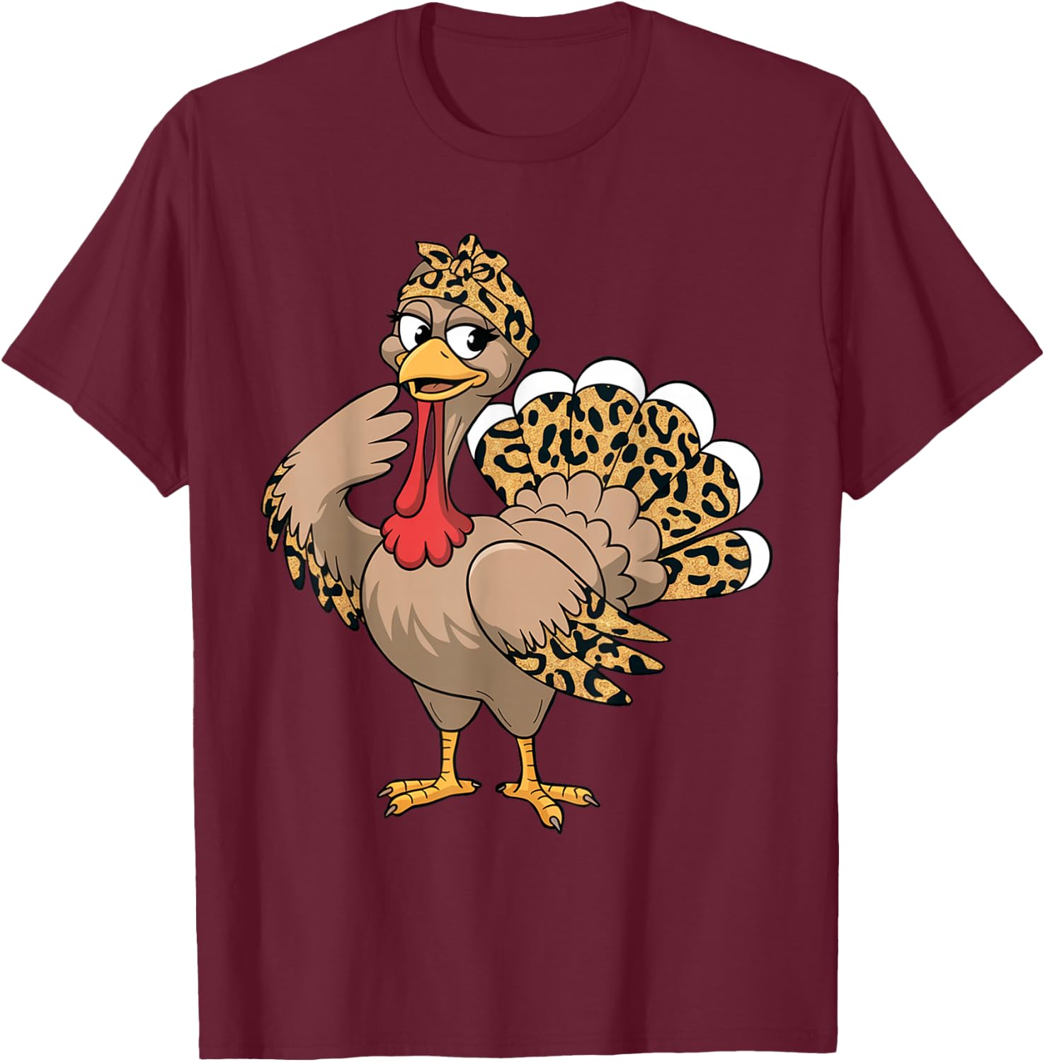 Thanksgiving Turkey Women Girl Leopard Autumn Fall Season T-Shirt - T-Shirt | Maroon