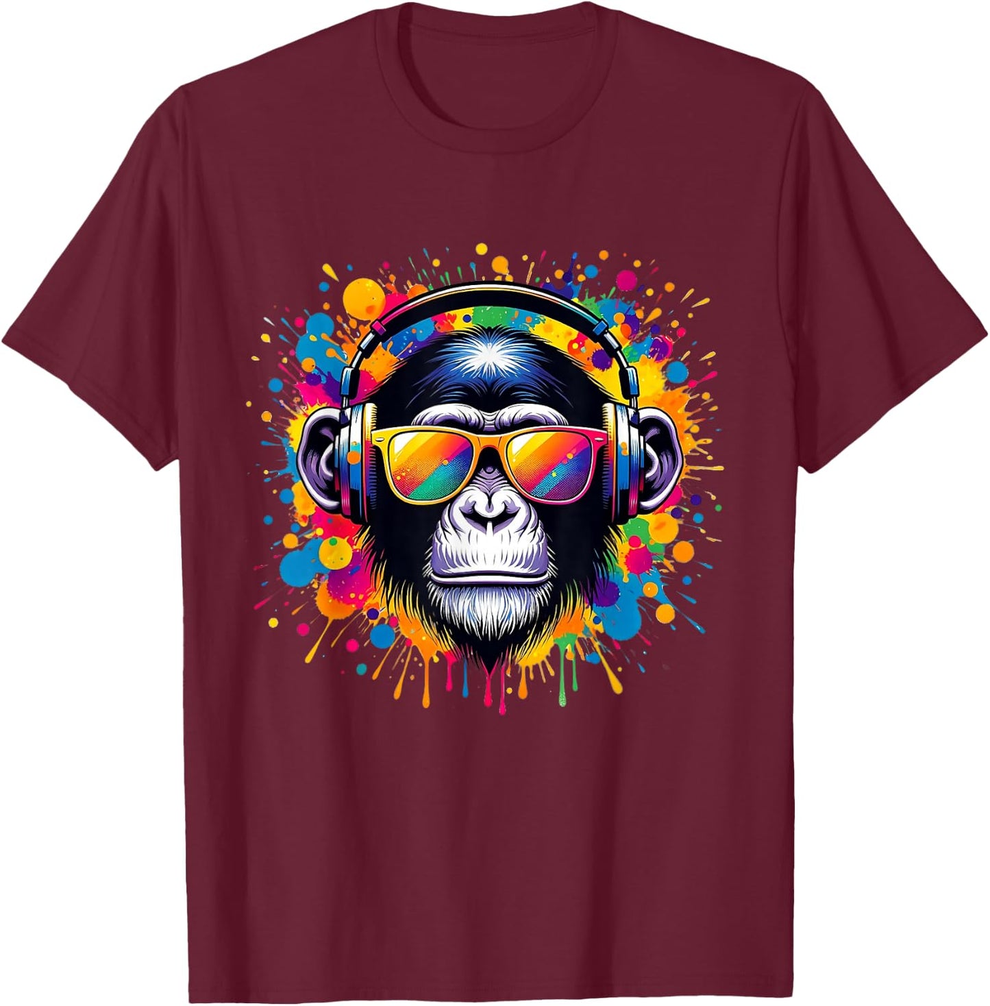 DJ Affen Monkey mit Kopfhörer und Sonnenbrille Herren Jungen T-Shirt - T-Shirt | Maroon