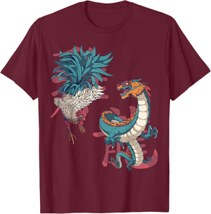 Lunar Zodiac Sign Dragon and Chinese Zodiac Rooster Lovers T-Shirt - T-Shirt | Maroon