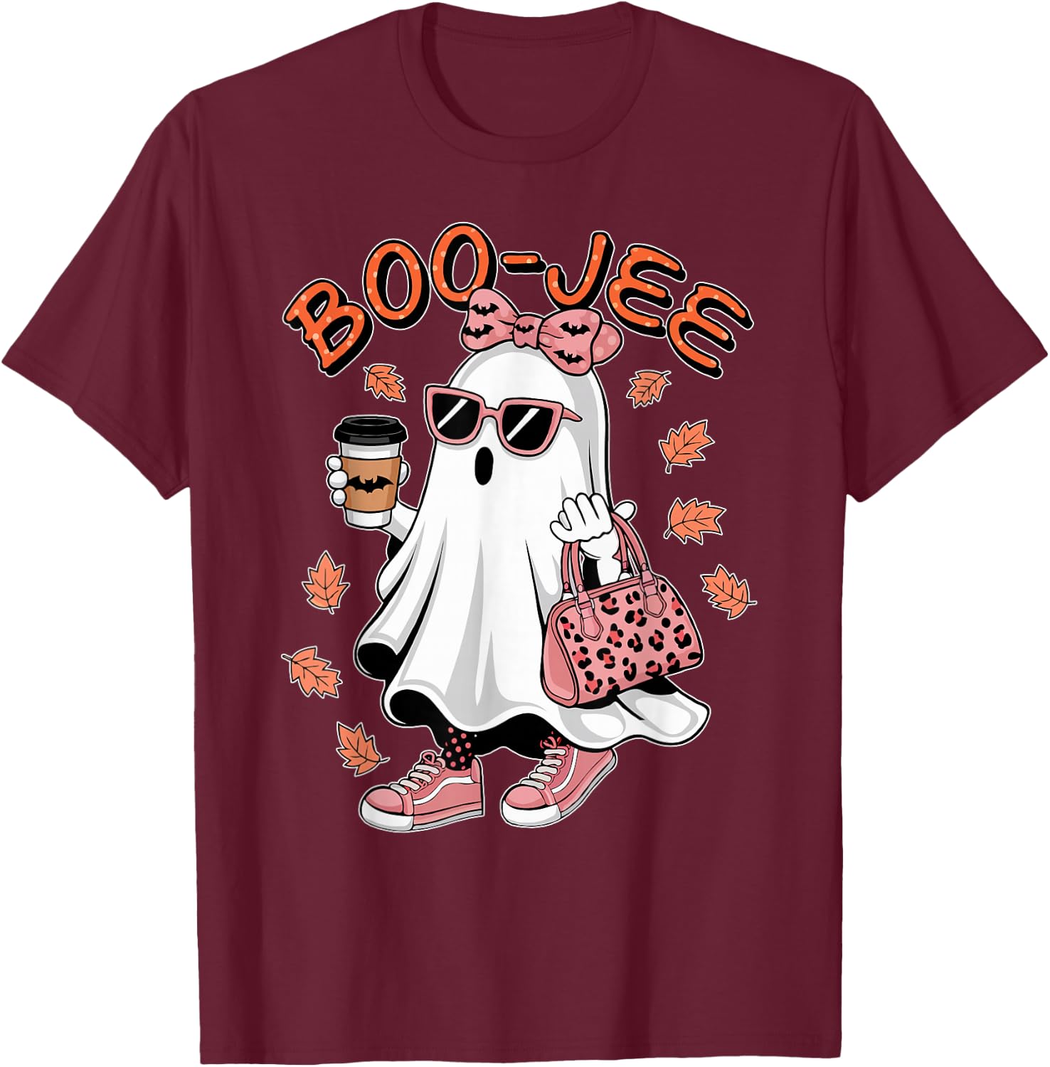 Cute Boo Jee Ghost Halloween Leopard Ghost Coffee T-Shirt - T-Shirt | Maroon