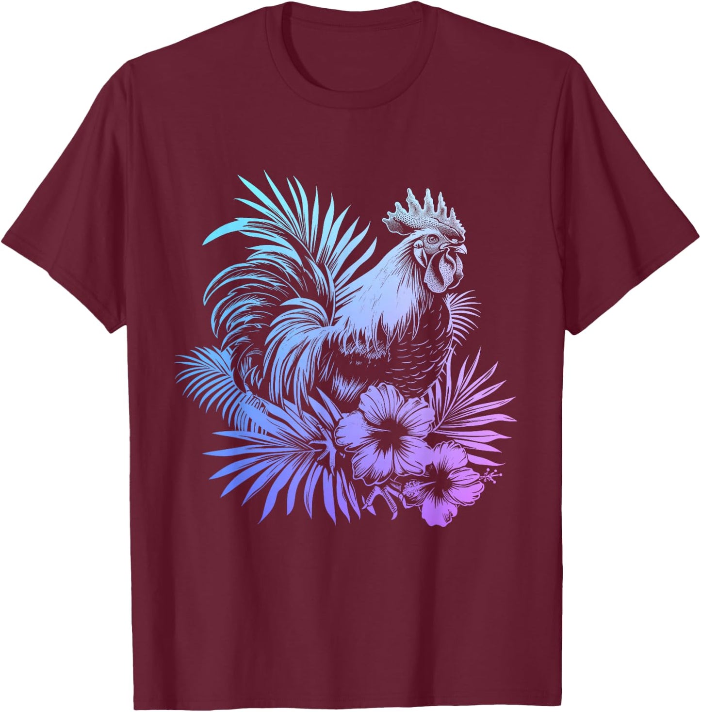 Rooster Hawaiian Flowers Chicken Kauai Hawaii Vintage T-Shirt - T-Shirt | Maroon