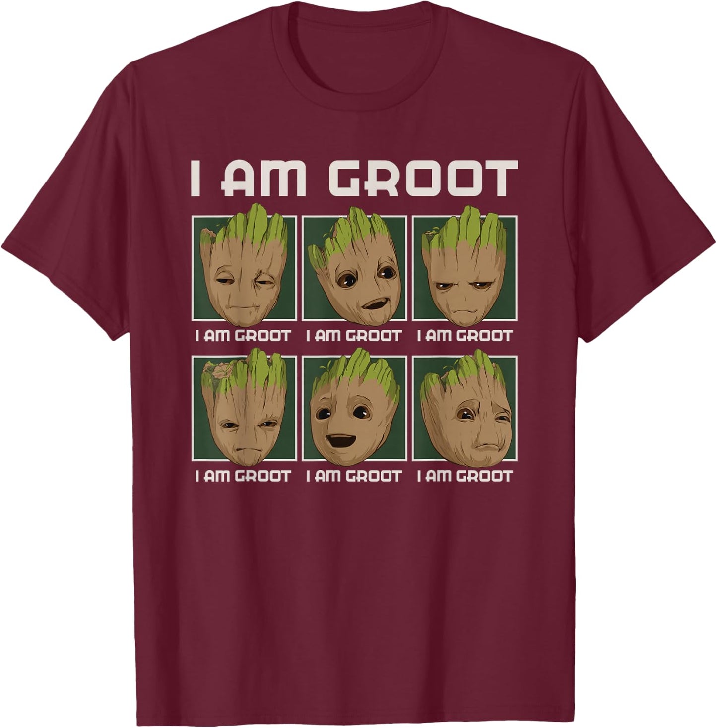 Marvel I Am Groot Guardians of The Galaxy Moods of Groot T-Shirt - T-Shirt | Maroon