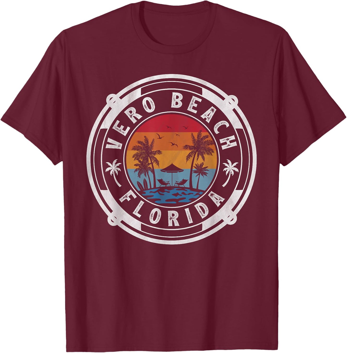 Vero Beach Florida Summer Vacation Vintage Sunset T-Shirt - T-Shirt | Maroon