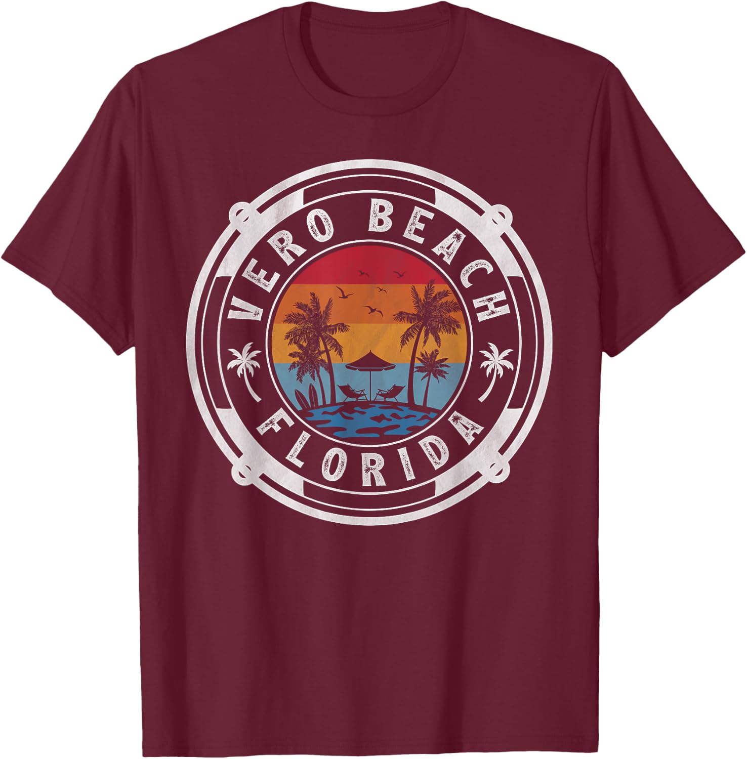Vero Beach Florida Summer Vacation Vintage Sunset T-Shirt - T-Shirt | Maroon
