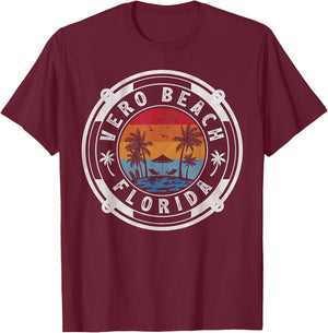 Vero Beach Florida Summer Vacation Vintage Sunset T-Shirt - T-Shirt | Maroon