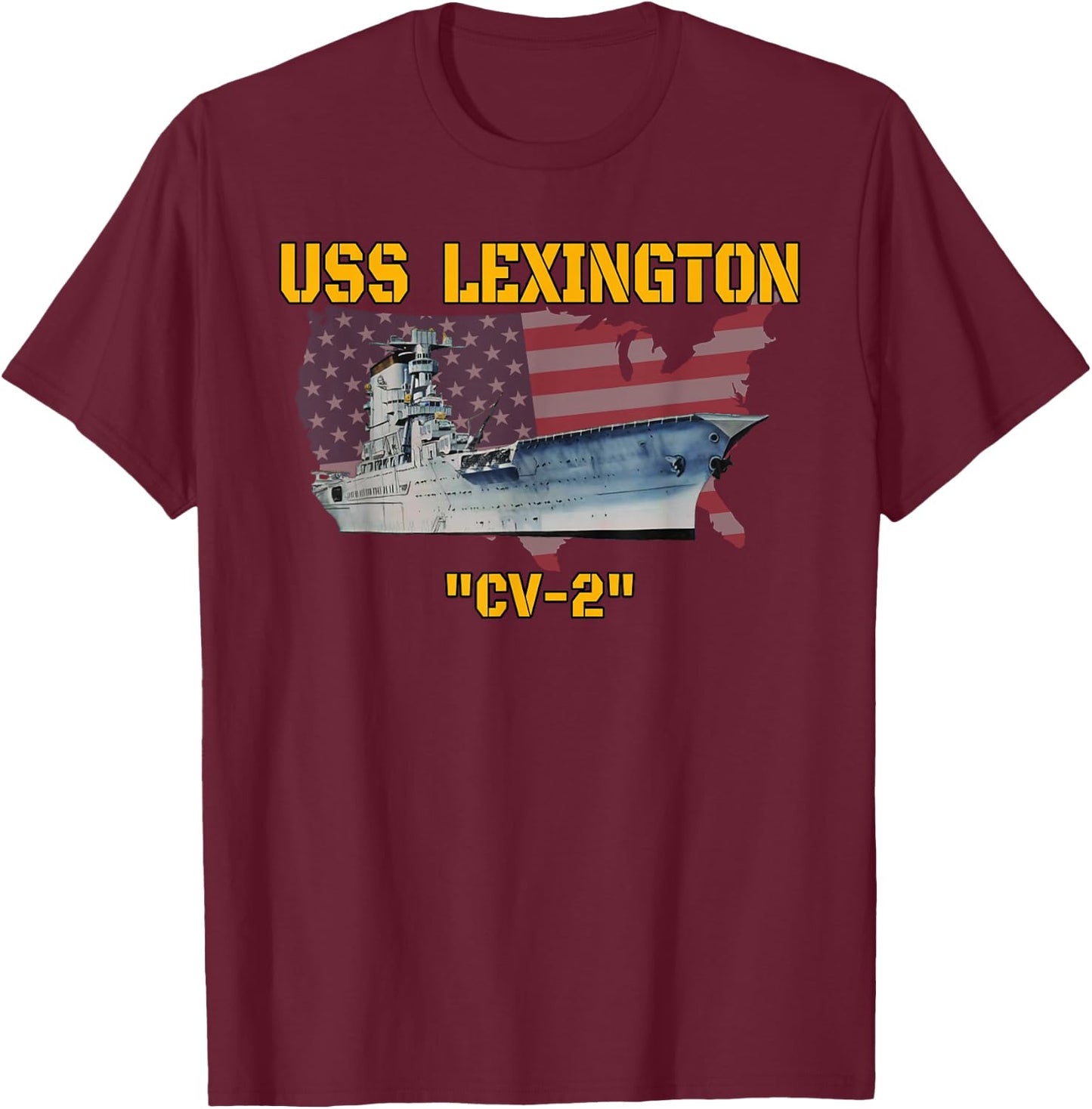Aircraft Carrier USS Lexington CV-2 Veterans Day Fathers Day T-Shirt - T-Shirt | Maroon