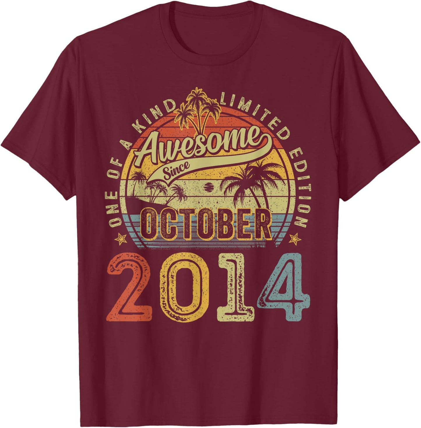 Awesome Since October 2014 Vintage Boys Girls 10th Birthday T-Shirt - T-Shirt | Maroon