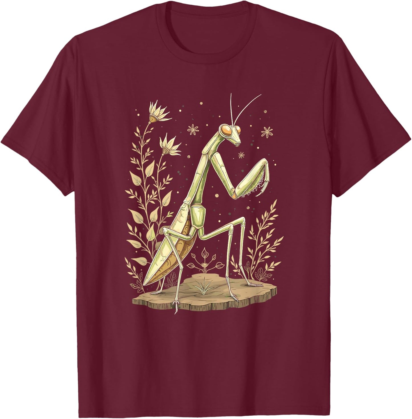 Praying Mantis Nature Art Vintage T-Shirt - T-Shirt | Maroon