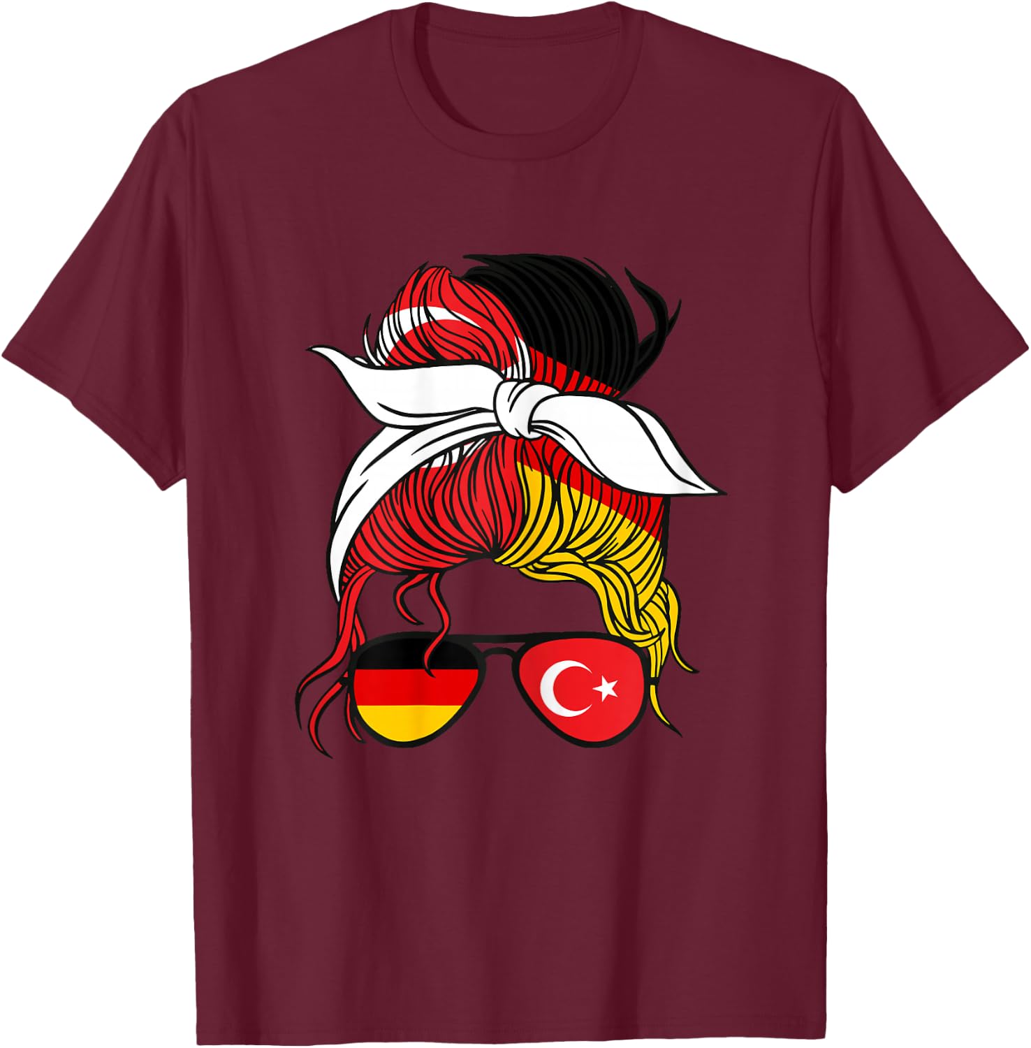Half German Half Turkish Girl Apparel - Frauen - Mädchen - Weiß - Kurzarm - XS - - Turkiye Halb Deutsch Türkisch Mädchen Türkei Deutschland T-Shirt - T-Shirt | Maroon