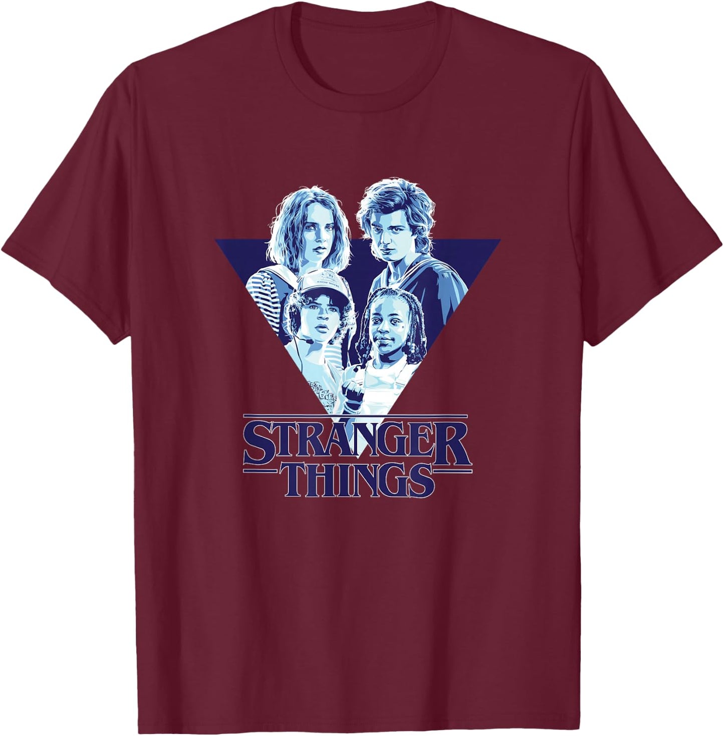 Stranger Things Steve & Robin Babysitters Gradient Triangle T-Shirt - T-Shirt | Maroon