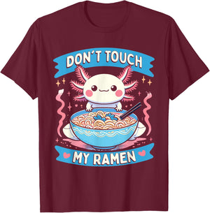 Funny Axolotl Noodle Gifts Graphic Ramen Anime Kawaii Axolotl T-Shirt - T-Shirt | Maroon
