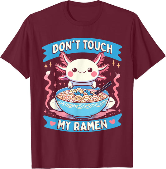 Funny Axolotl Noodle Gifts Graphic Ramen Anime Kawaii Axolotl T-Shirt - T-Shirt | Maroon