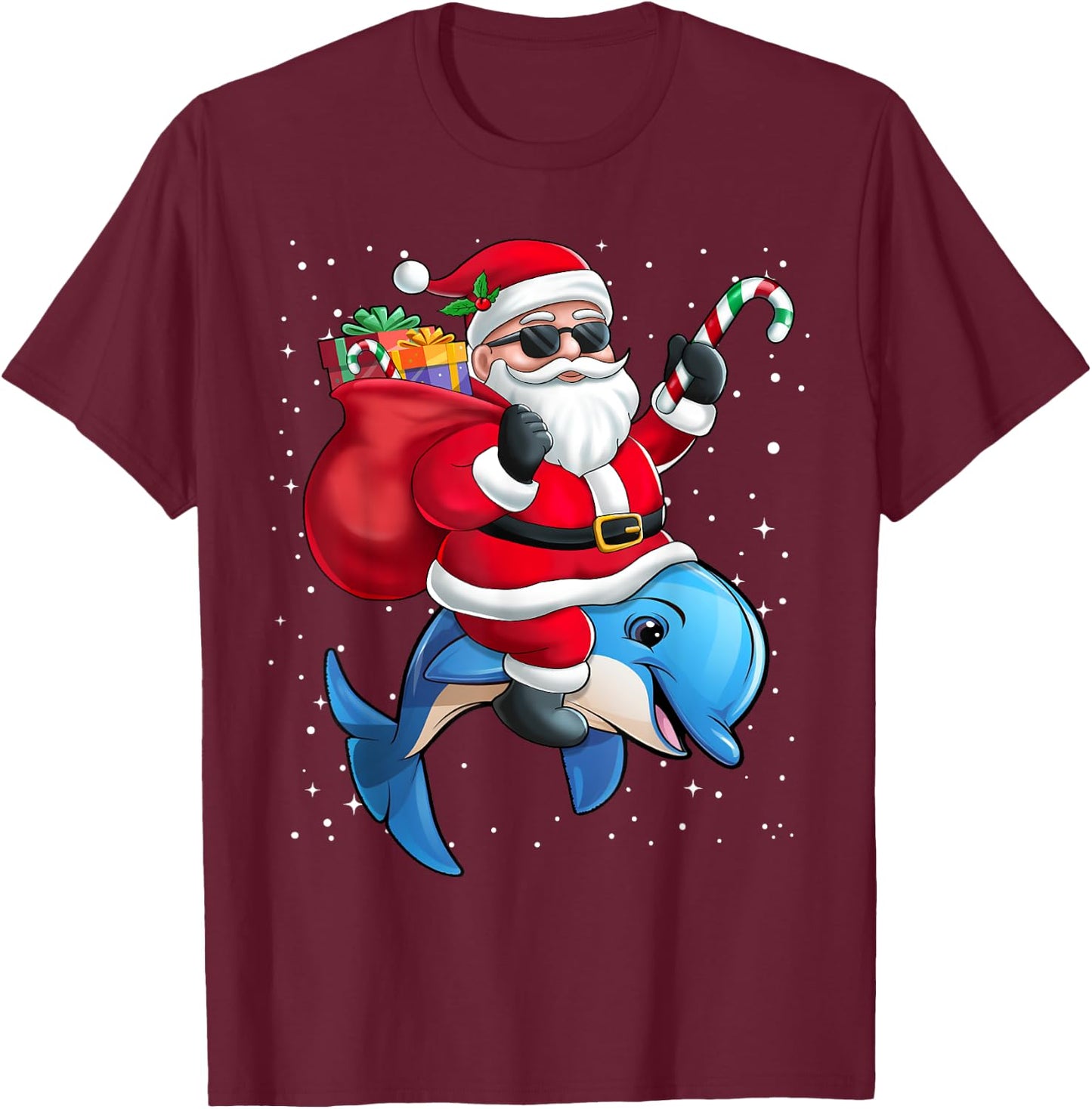 Santa Claus Riding A Dolphin Christmas Boy Girl Kids T-Shirt - T-Shirt | Maroon