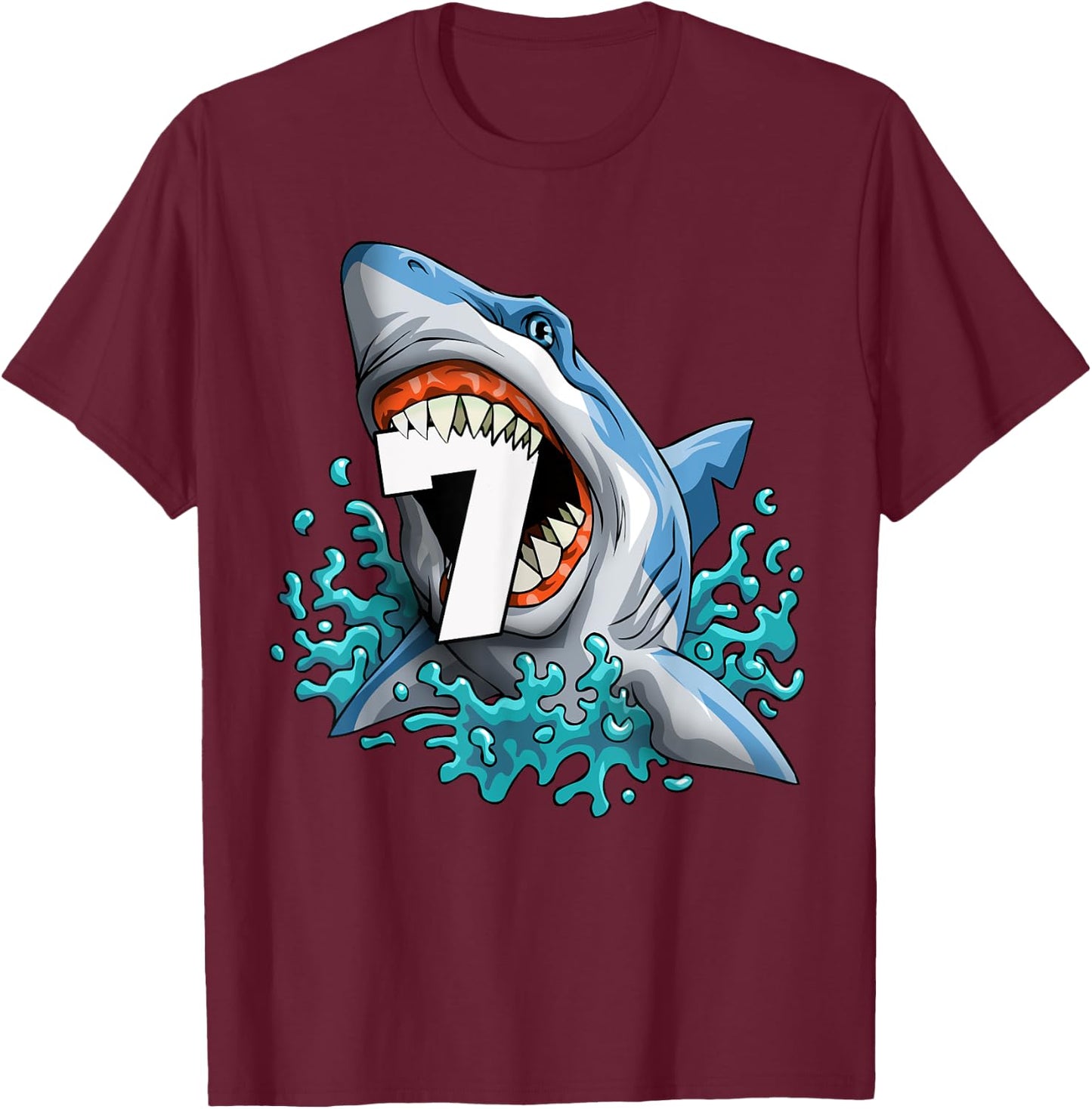 Kids Shark 7th Birthday Boys Funny Shark 7 yrs Old Birthday T-Shirt - T-Shirt | Maroon