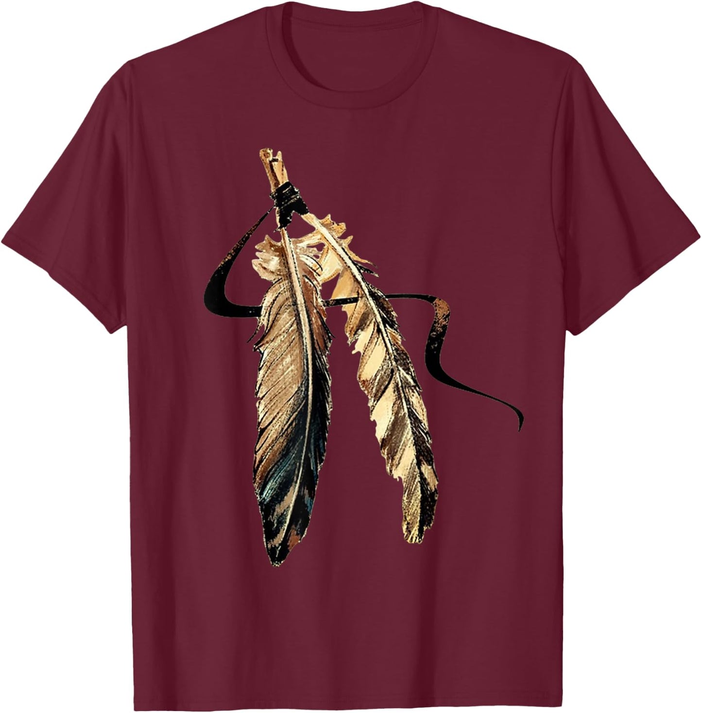 Southwest Native American Indian Tribal Art Feathers T-Shirt - T-Shirt | Maroon