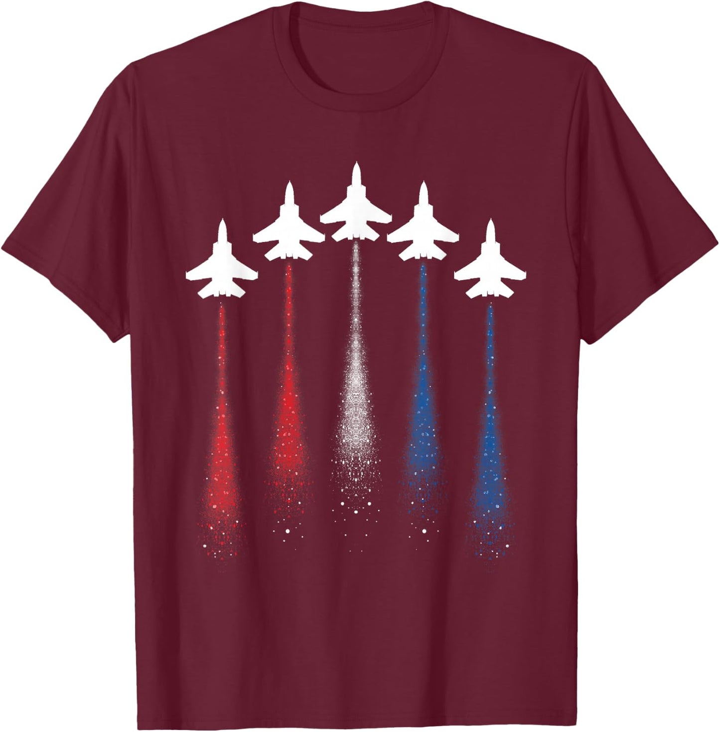 Patriotic USA Flag Red White Blue Fighter Jets 4th of July T-Shirt - T-Shirt | Maroon