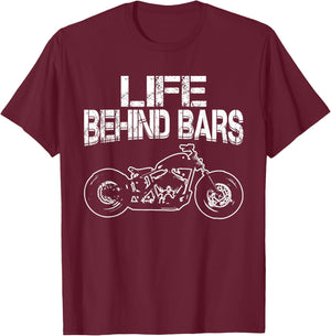 Life Behind Bars t shirt | Bobber t shirt | Motorcycle T-Shirt - T-Shirt | Maroon