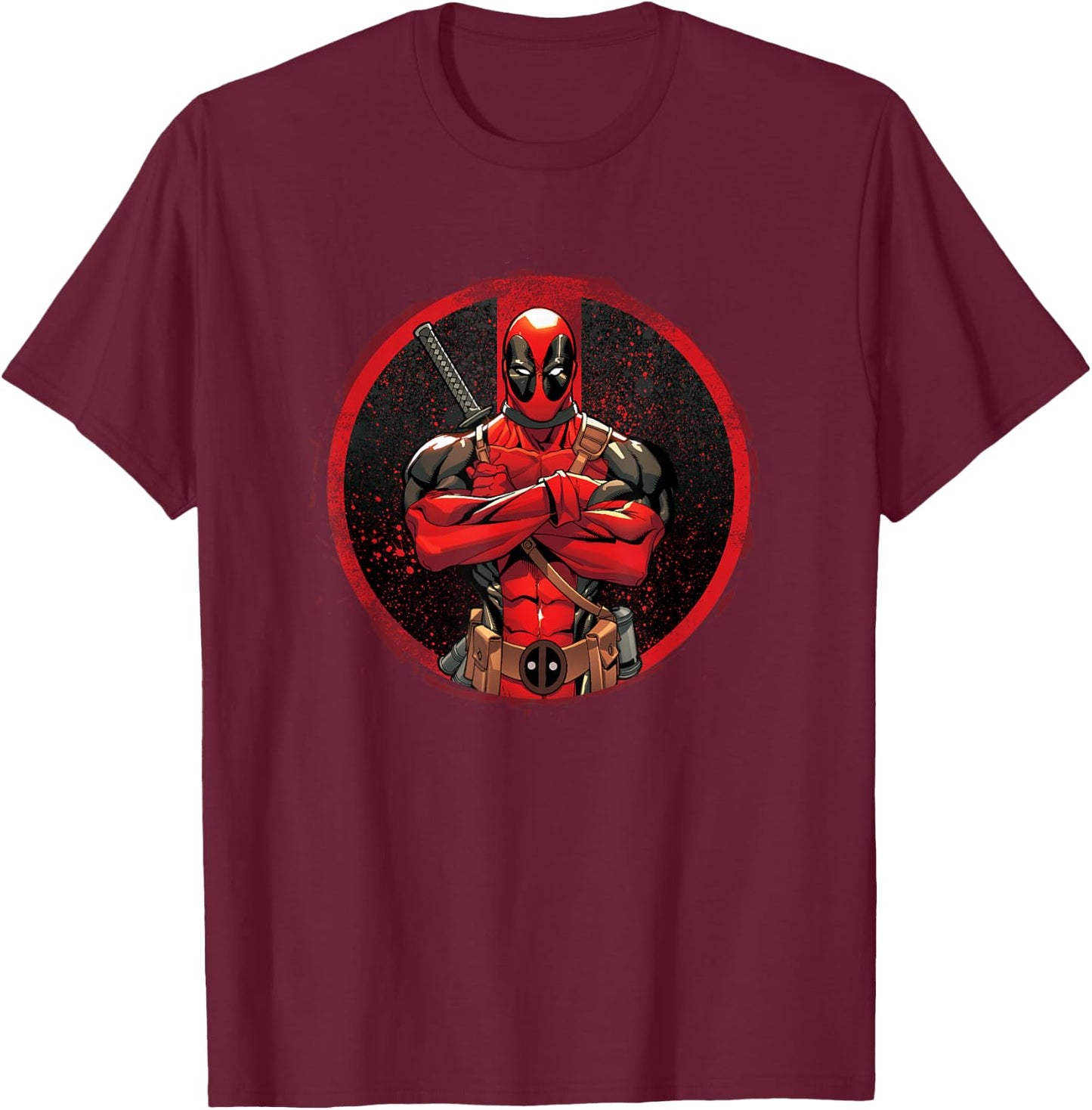 Marvel Deadpool Distressed Circle , black T-Shirt - T-Shirt | Maroon