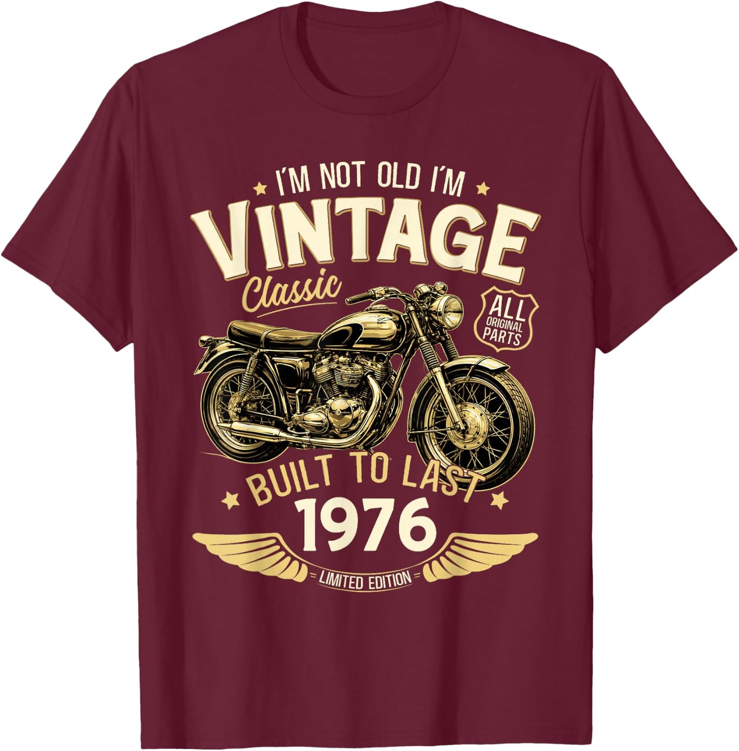50. Geburtstag Mann Geschenk Motorrad Motorradfahrer 1976 T-Shirt - T-Shirt | Maroon