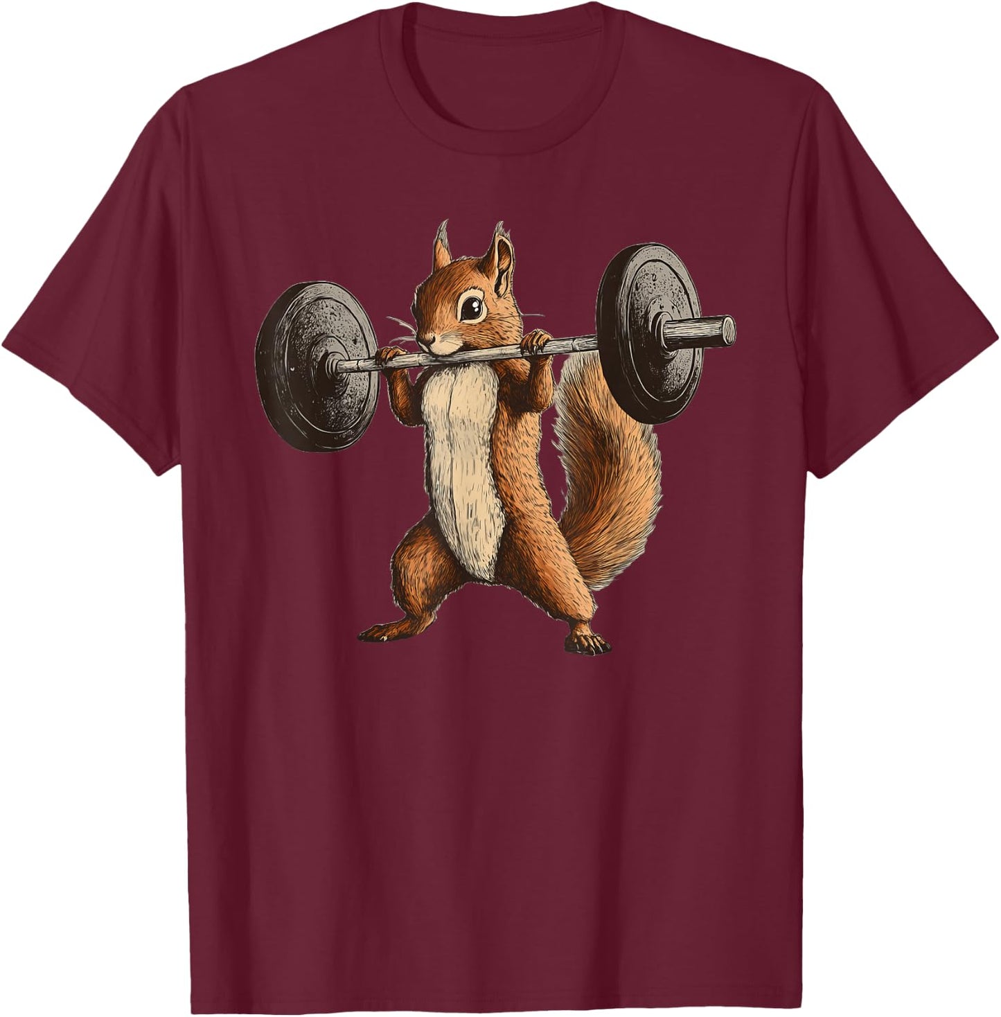 Squirrel Powerlifting Weightlifting Gym Workout T-Shirt - T-Shirt | Maroon