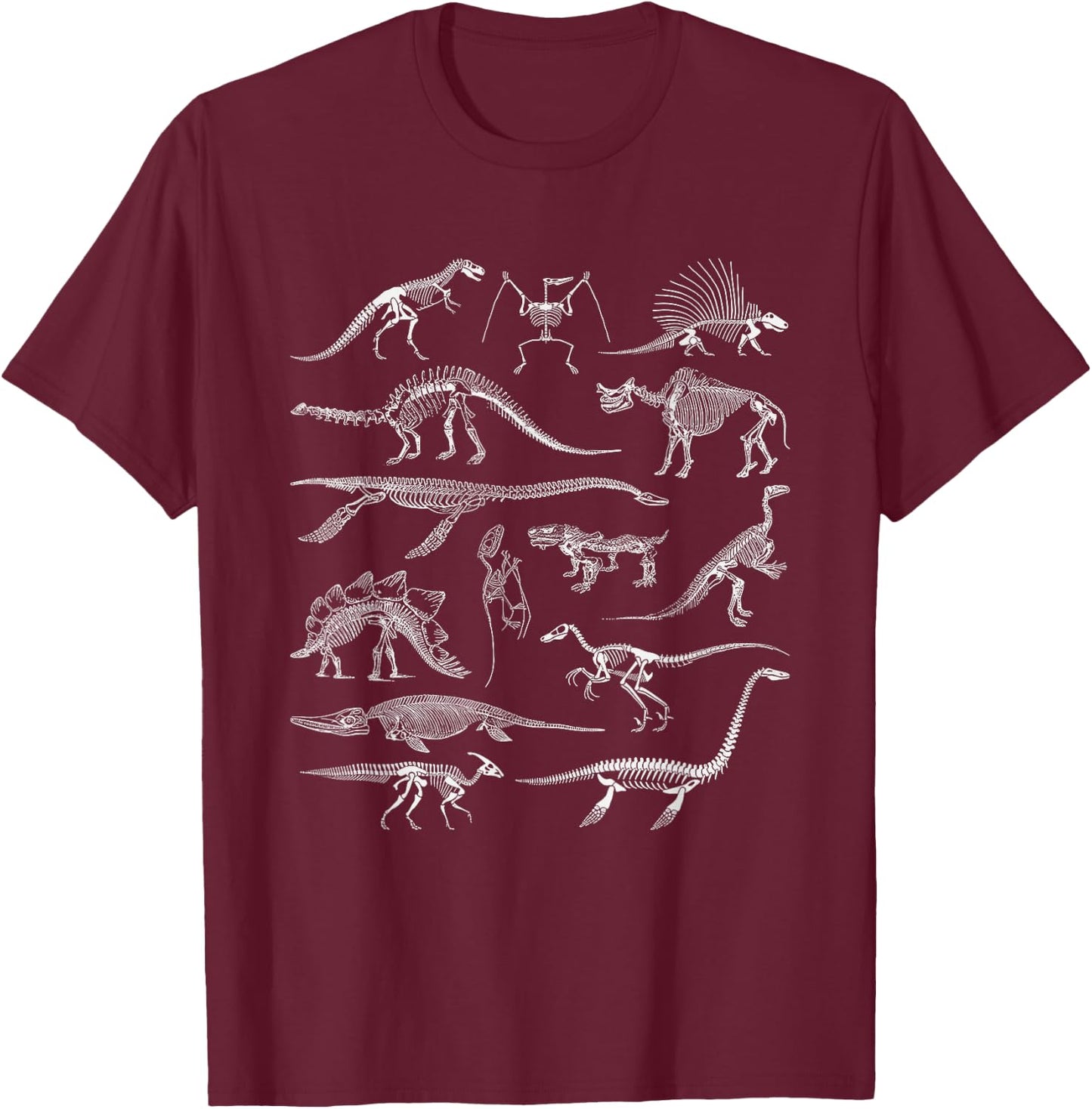 Dinosaur Skeleton Fossil Prehistoric Bones of Dinosaurs T-Shirt - T-Shirt | Maroon