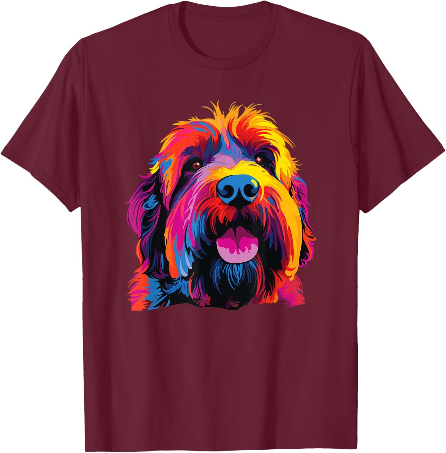 Watercolor Colorful Russian Black Terrier T-Shirt - T-Shirt | Maroon