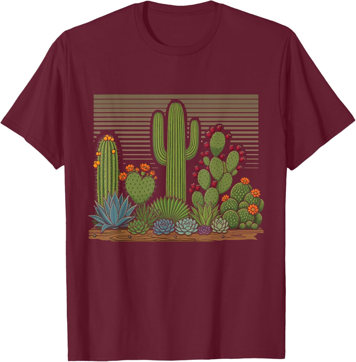 Cactus Desert Vintage Retro Western Nature Design T-Shirt - T-Shirt | Maroon