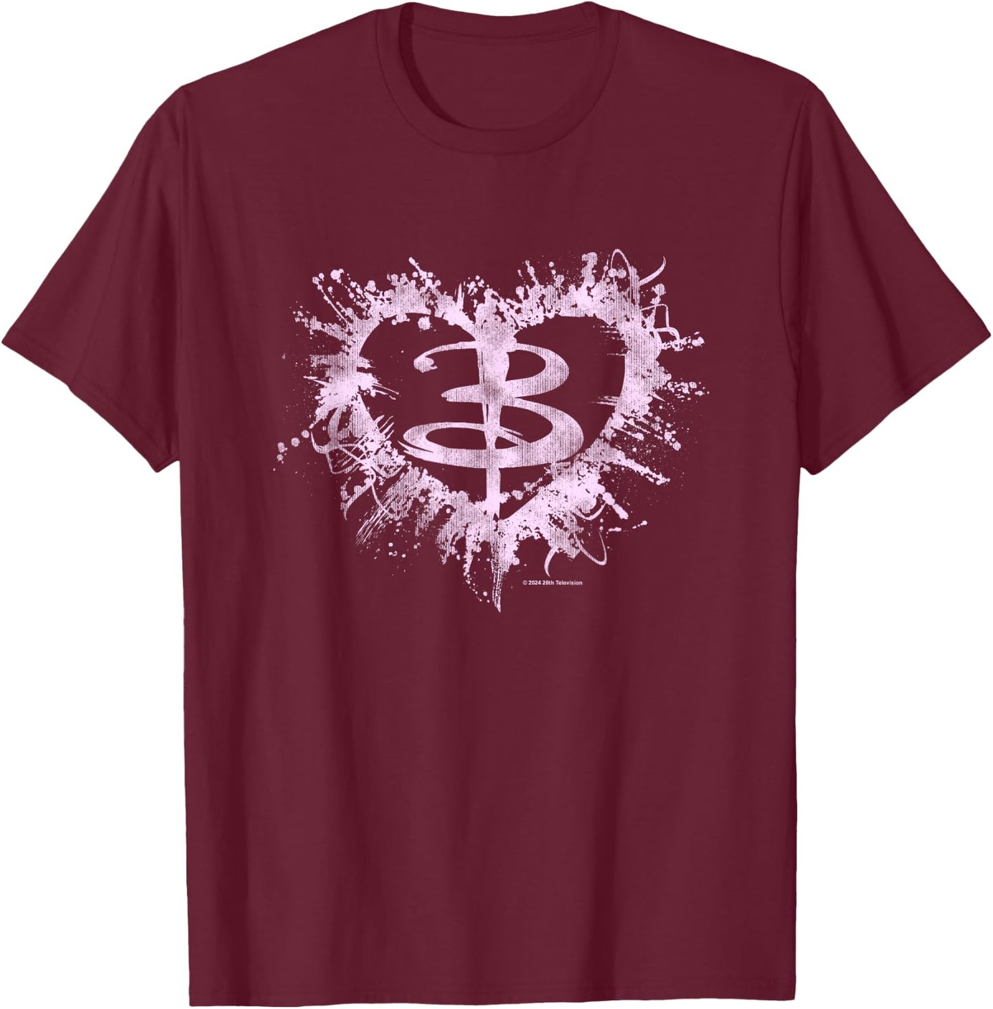 Buffy The Vampire Slayer Vintage Paint Splat Heart Logo , Black, S T-Shirt - T-Shirt | Maroon