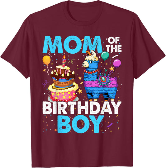 Mom Birthday Boy Llama Pinata Party Matching Family T-Shirt - T-Shirt | Maroon