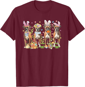 Easter Boxer Bunnies Floral Boxer Dogs Easter Day T-Shirt - T-Shirt | Maroon