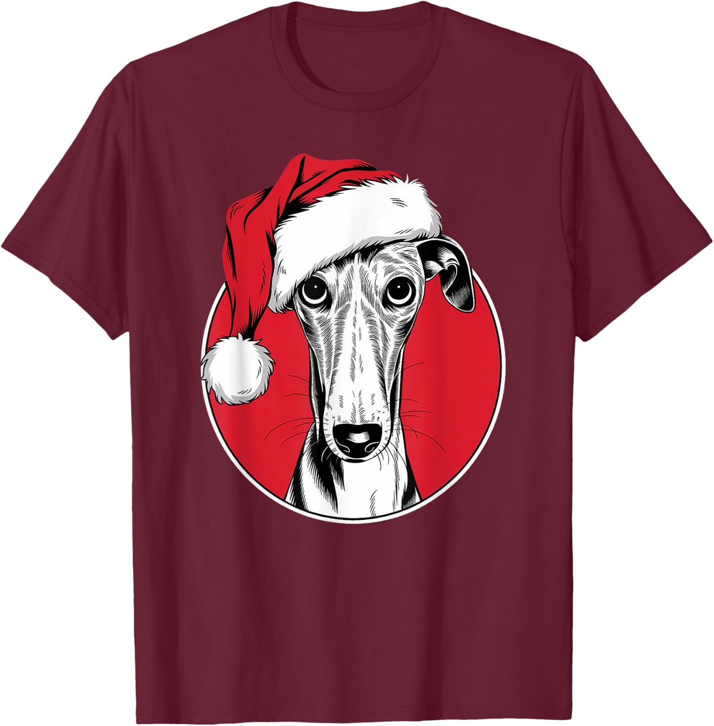 Joyful Greyhound Santa Dog on Greyhound Christmas Women Kids T-Shirt - T-Shirt | Maroon