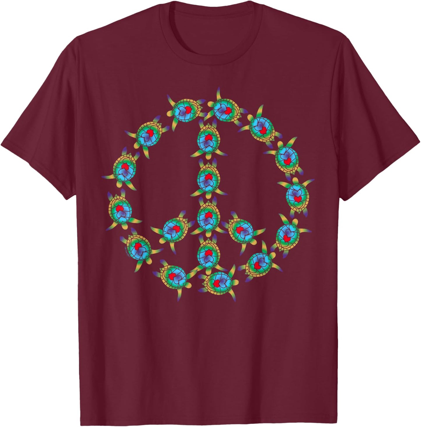 Beautiful Tropical Sea Turtles Peace Sign T-Shirt - T-Shirt | Maroon