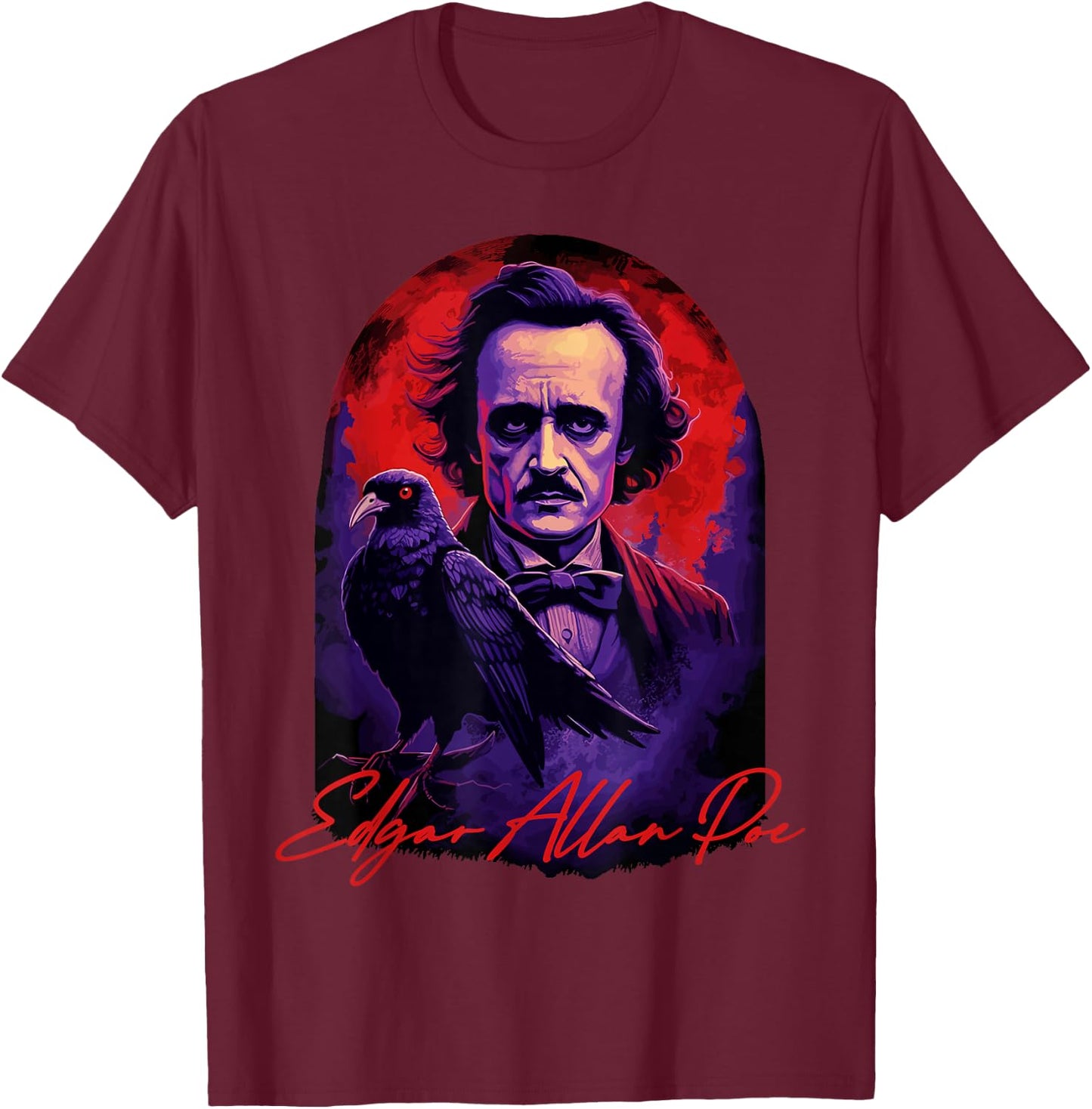 Edgar Allan Poe American Literature Raven Gothic Poet T-Shirt - T-Shirt | Maroon