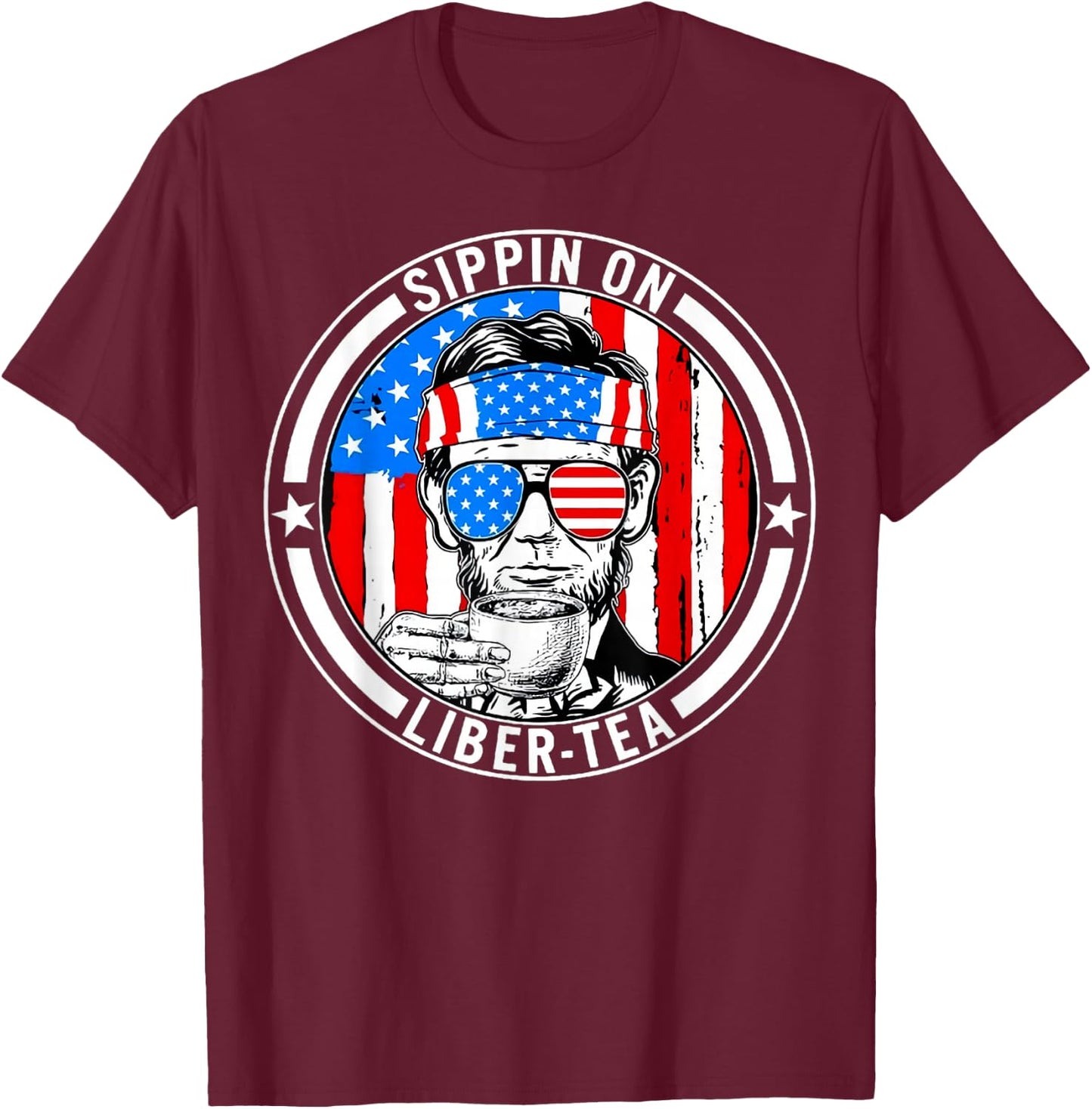 Funny 4th of July Sippin On Liber-Tea Liberty Men Women Kids T-Shirt - T-Shirt | Maroon