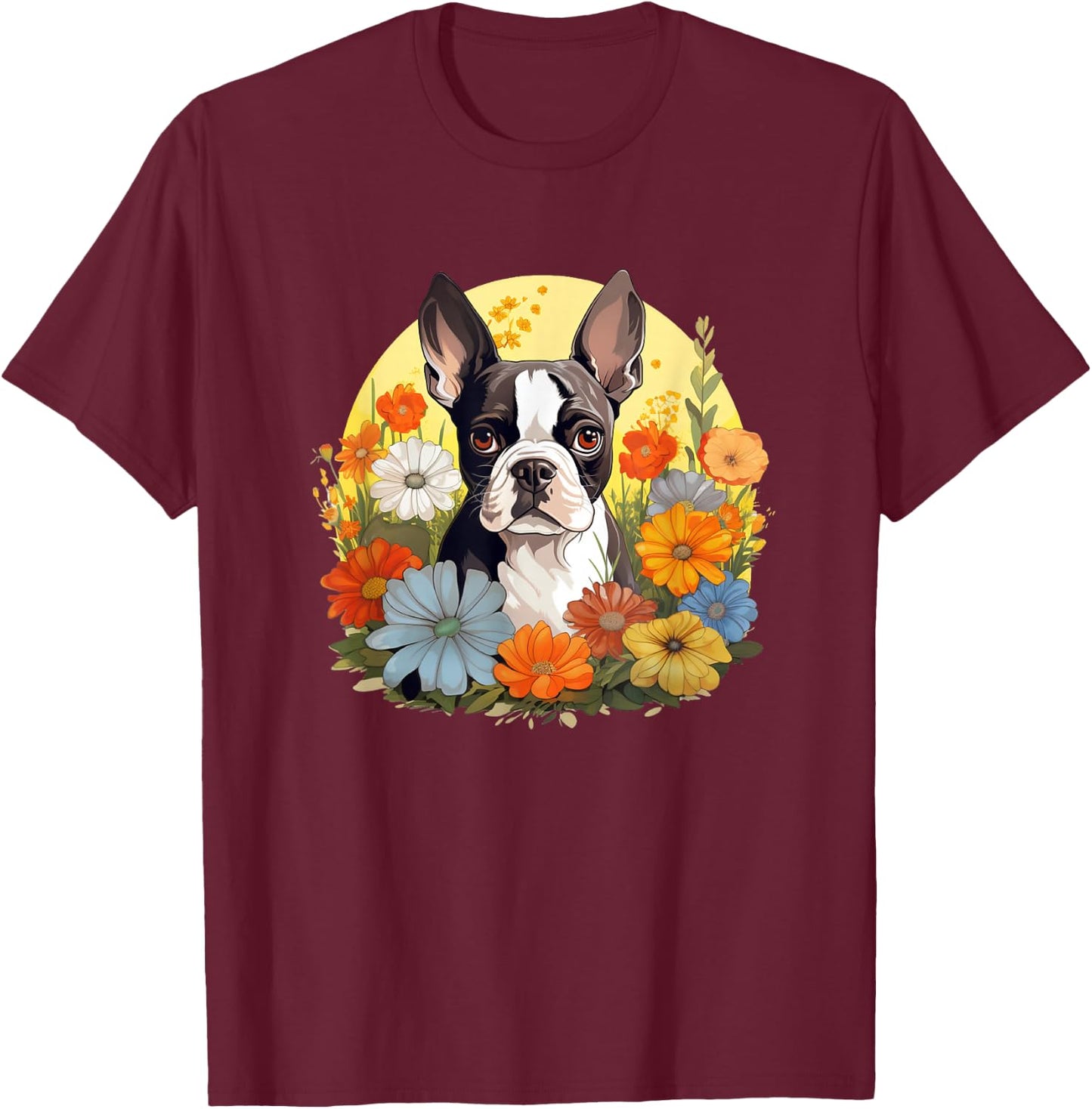 Cute Girls Retro Vintage Floral Flowers Bostie Lover T-Shirt - T-Shirt | Maroon