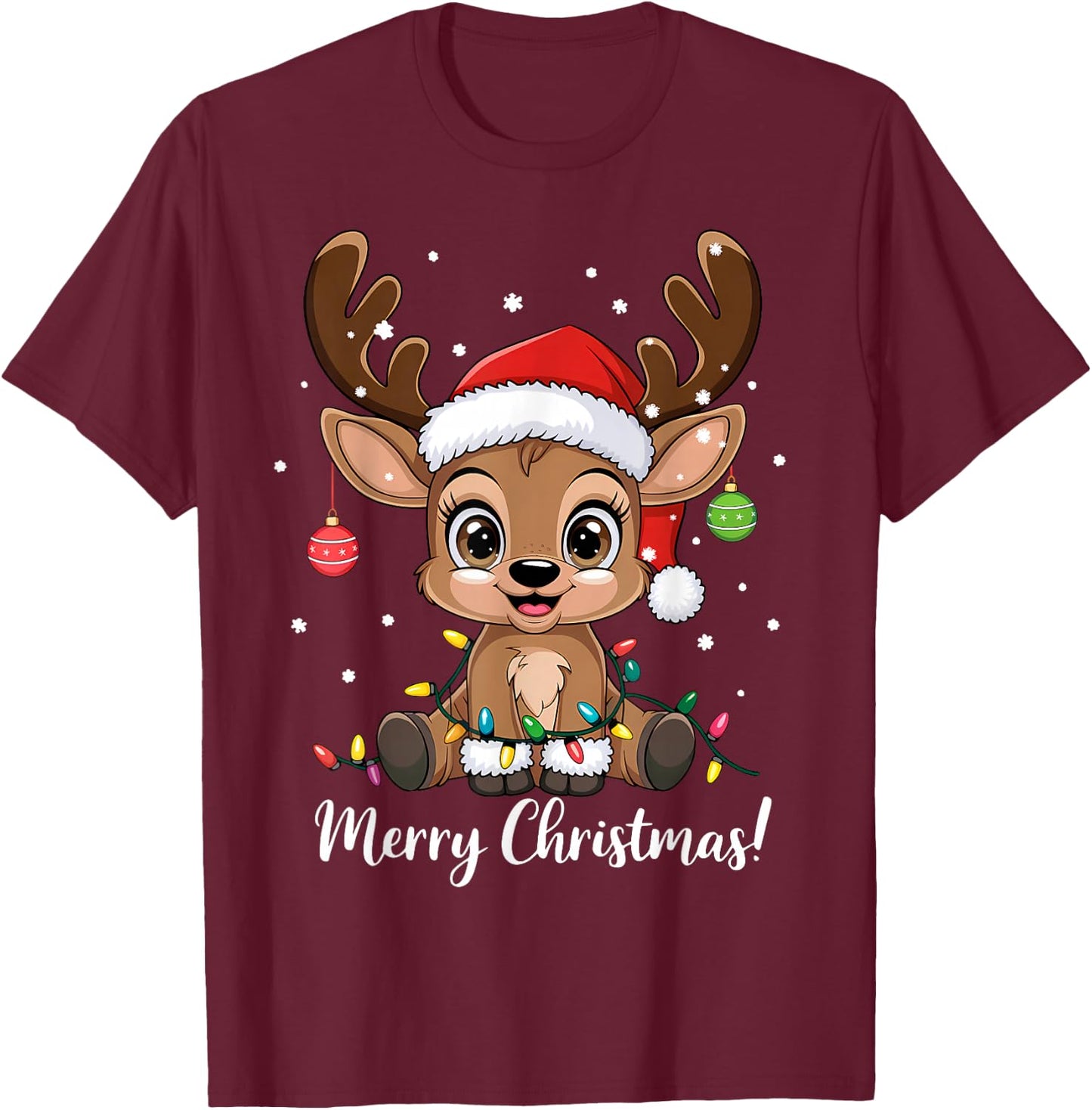 Reindeer Christmas Sweater, Cute Christmas Hat Merry Christmas , Black, S T-Shirt - T-Shirt | Maroon