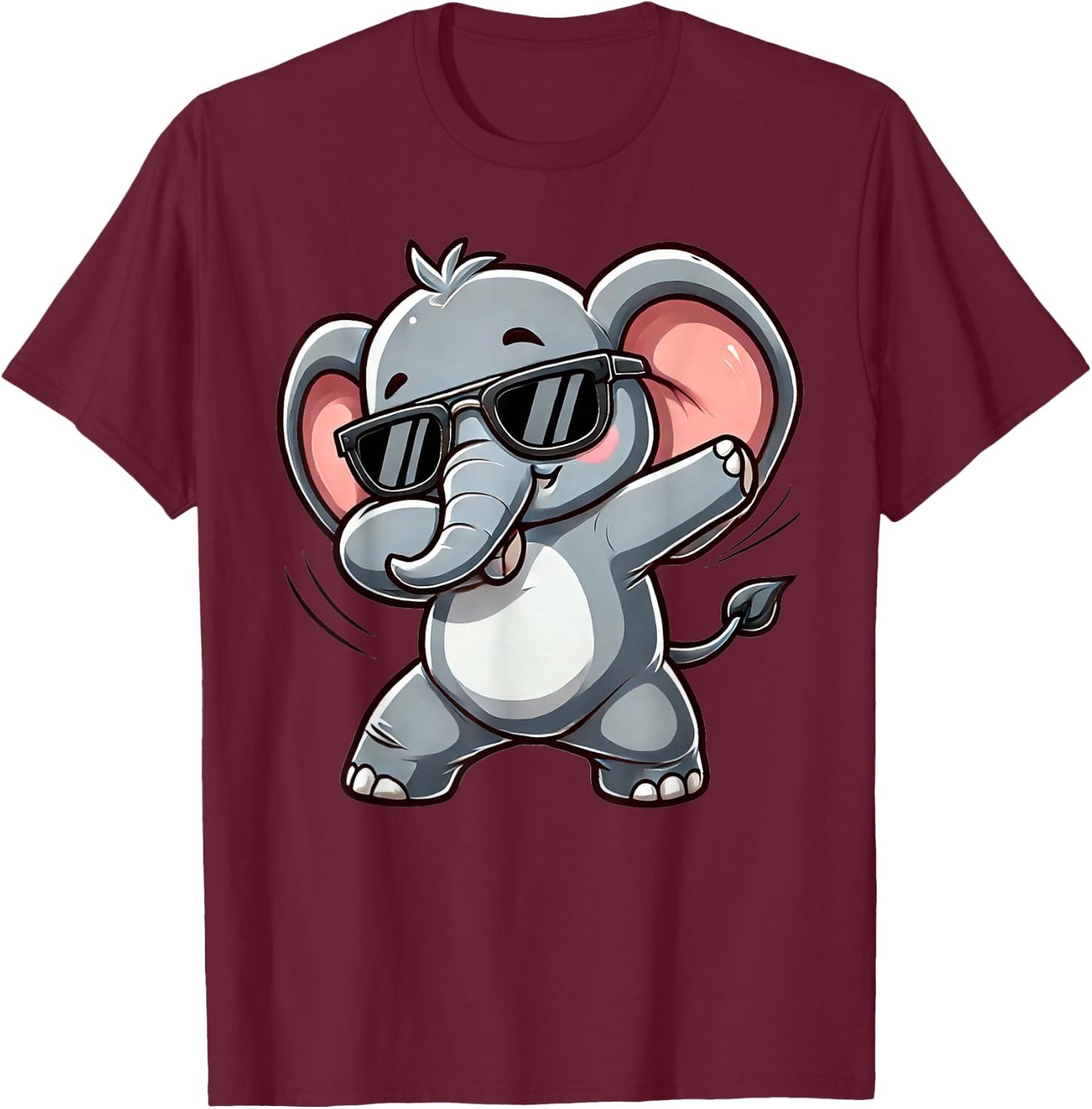 Elephant Dabbing | Cute Elephant Dancing with Elephant Motif , black T-Shirt - T-Shirt | Maroon