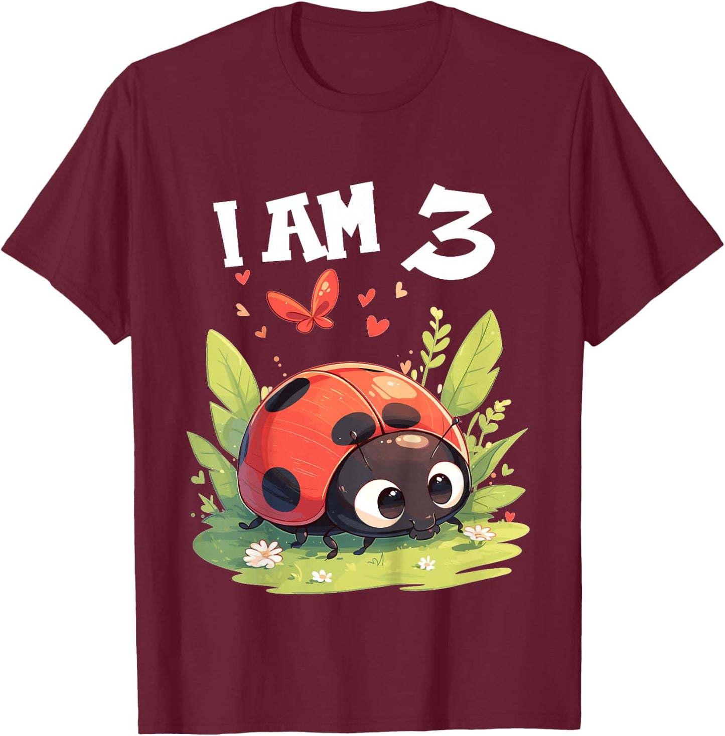 Kids 3 Years old 3 birthday Ladybugs Boy Girl Ladybug T-Shirt - T-Shirt | Maroon