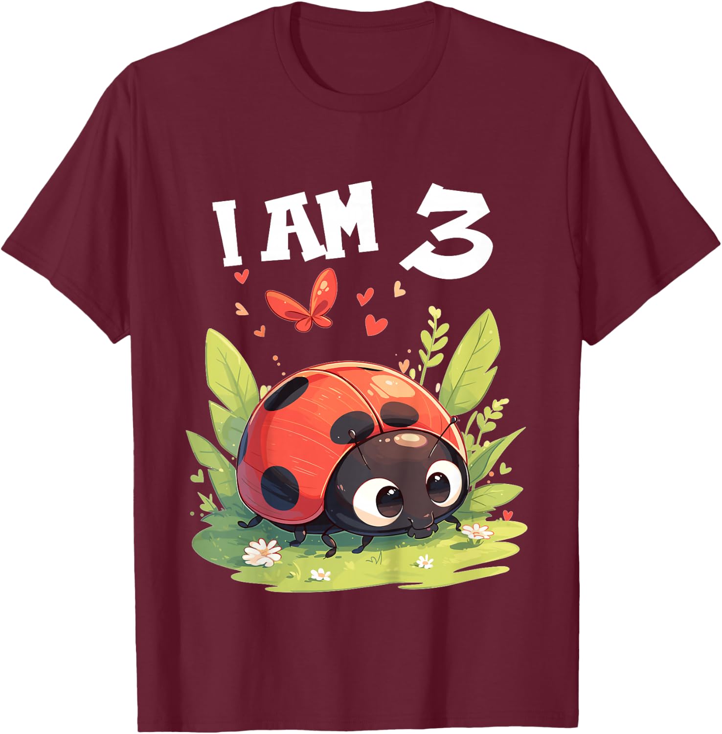 Kids 3 Years old 3 birthday Ladybugs Boy Girl Ladybug T-Shirt - T-Shirt | Maroon