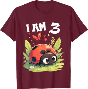Kids 3 Years old 3 birthday Ladybugs Boy Girl Ladybug T-Shirt - T-Shirt | Maroon