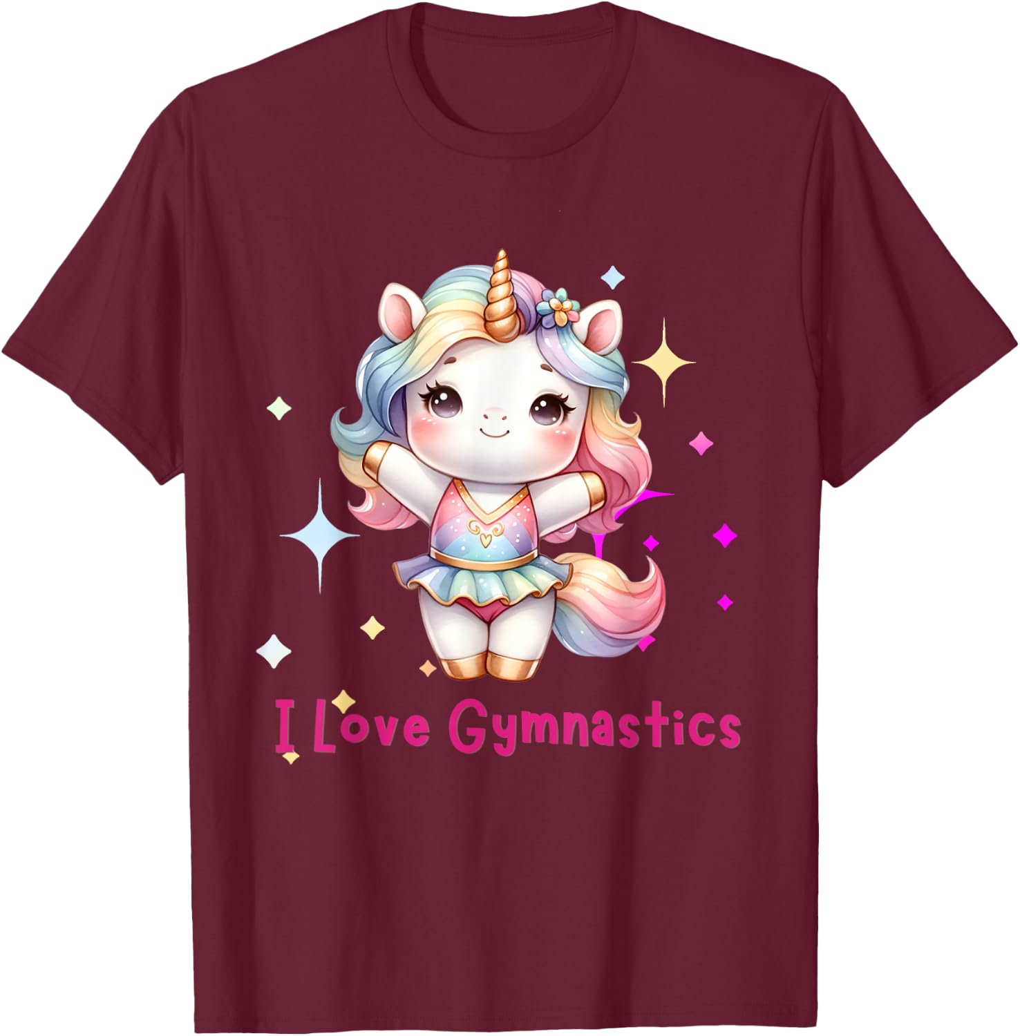 I love Gymnastics with Cute Gymnast Unicorn for Girls Kids T-Shirt - T-Shirt | Maroon
