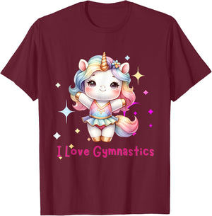 I love Gymnastics with Cute Gymnast Unicorn for Girls Kids T-Shirt - T-Shirt | Maroon