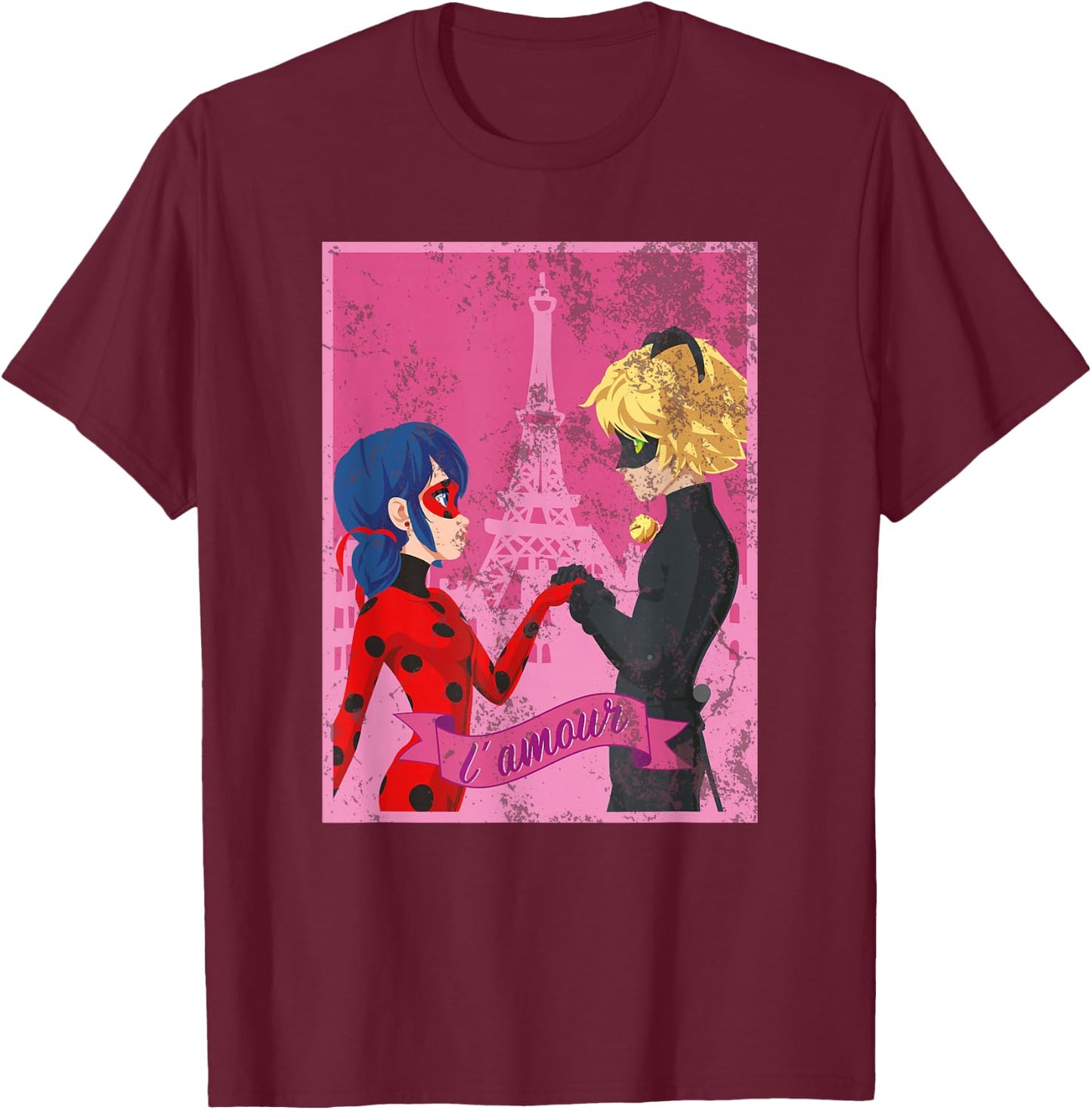 Miraculous Ladybug Vintage Collection Paris Love T-Shirt - T-Shirt | Maroon