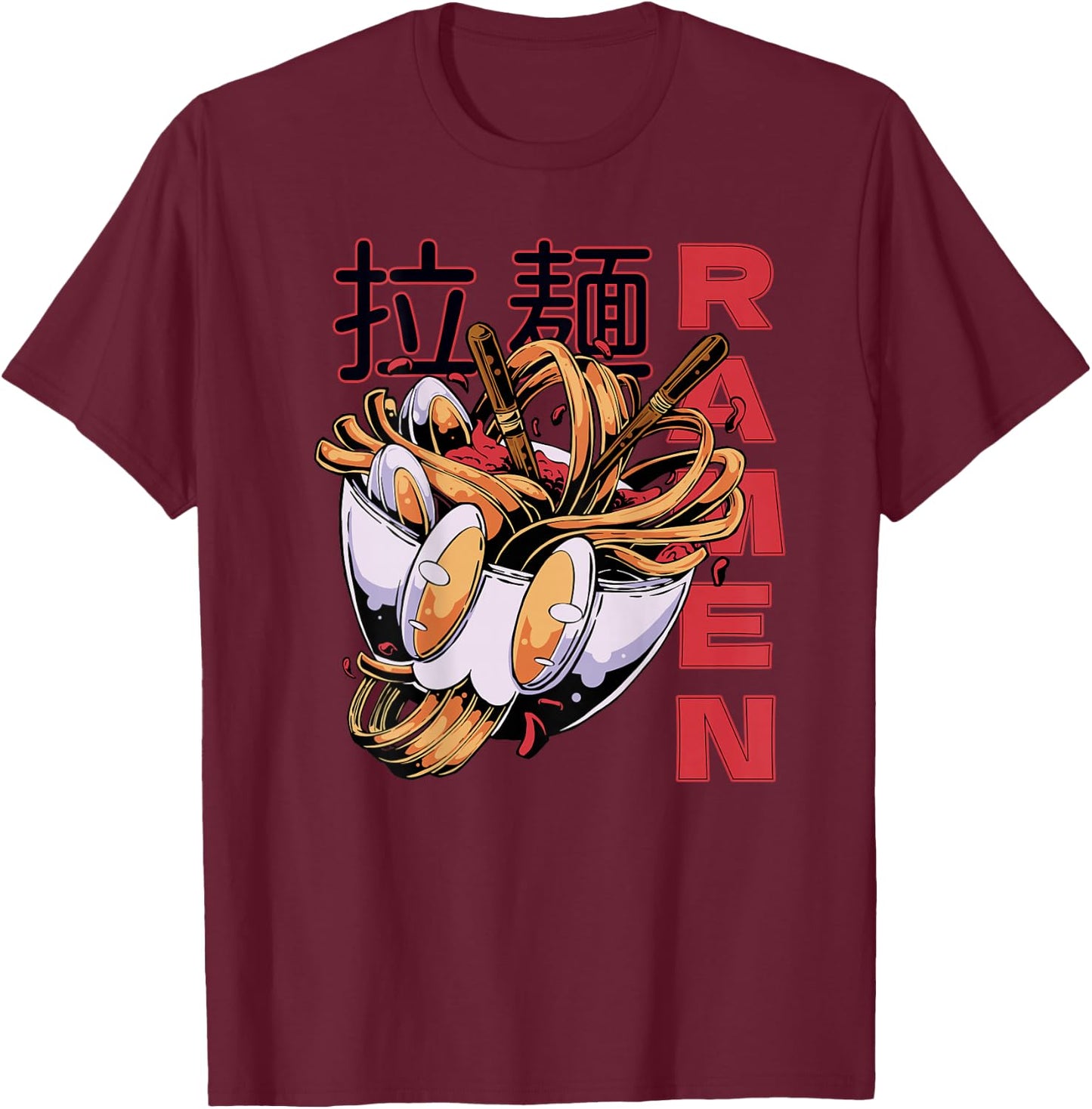 Ramen Background Print, Japanese Style, Street Kitchen Art T-Shirt - T-Shirt | Maroon
