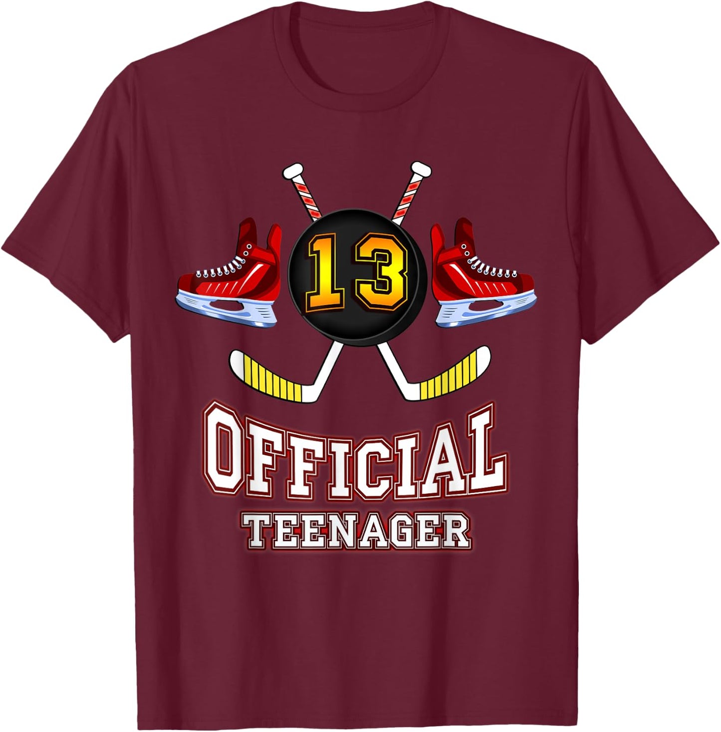 Official Teenager Ice-Hockey 13th Birthday Gift T-Shirt - T-Shirt | Maroon