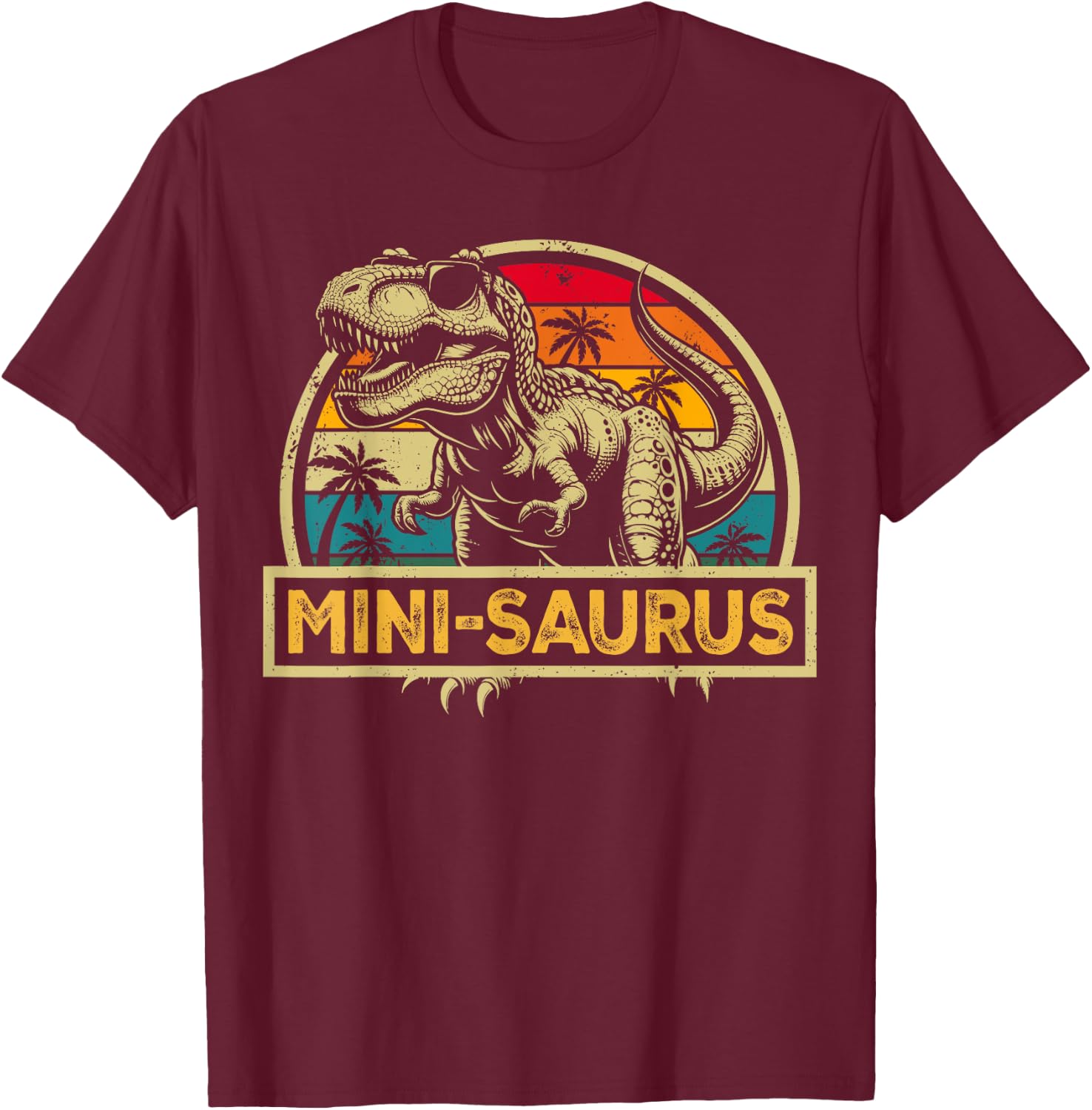 Mini-saurus T Rex Dinosaur Mini Saurus Family Matching T-Shirt - T-Shirt | Maroon