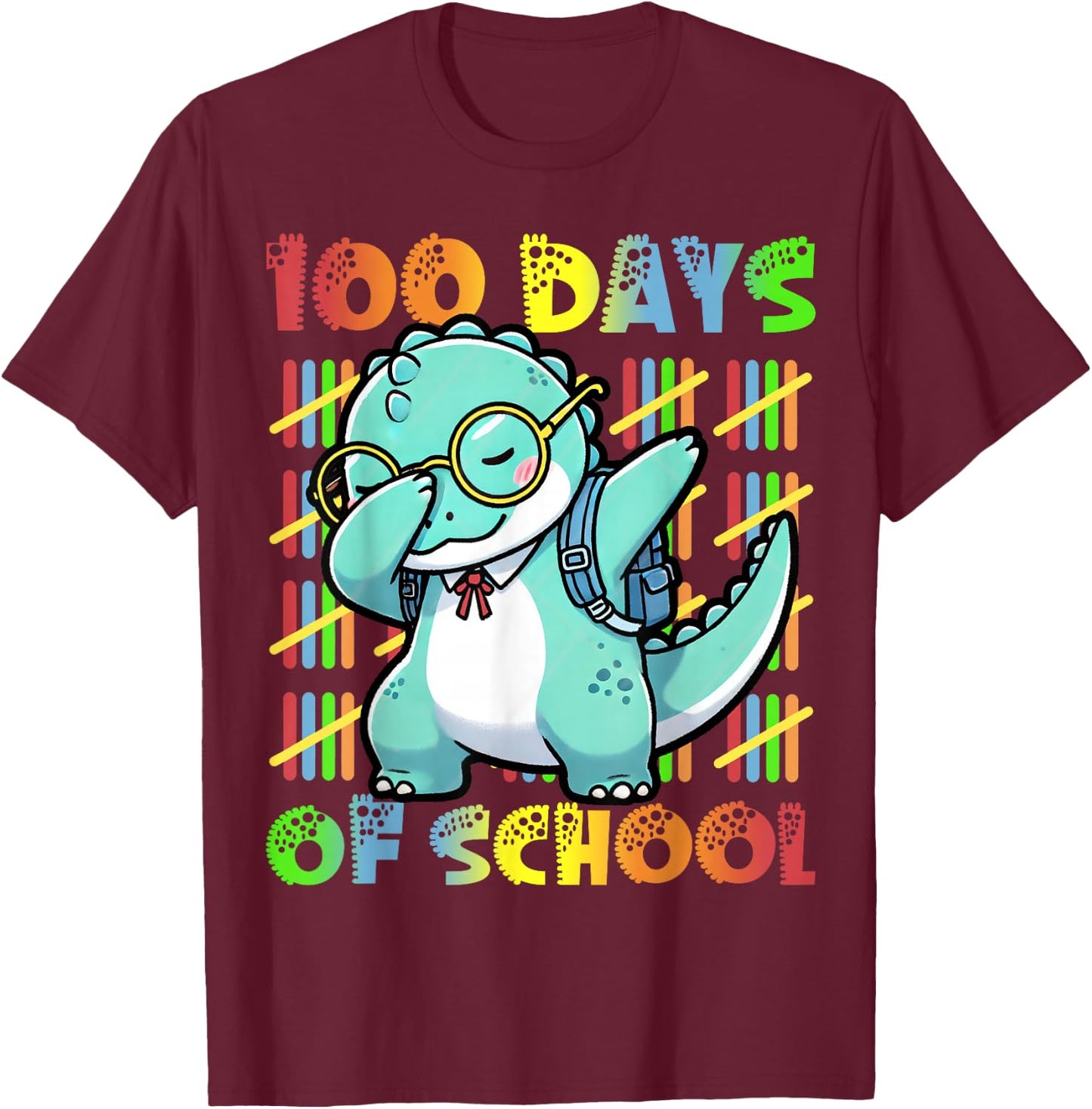100 Days of School Dabbing Dinosaur 100th Day Of School Kids T-Shirt - T-Shirt | Maroon